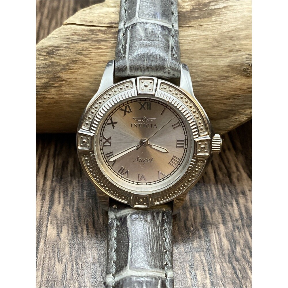 Invicta Angel Watch Women 32mm Silver Tone 15083 Leather Band New Battery
